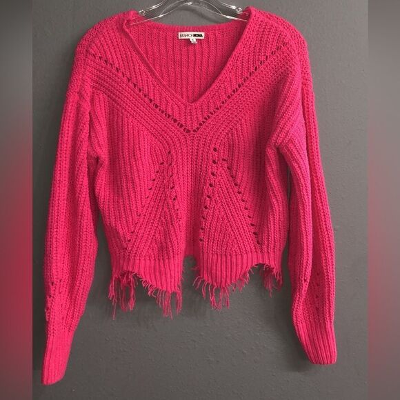 024. Fashion Nova Pink V-Neck Chunky Knit Sweater size small - Picture 1 of 1